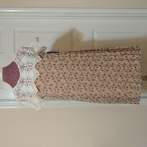 NWT cream lace and peach floral dress size L